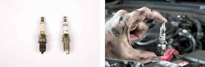 Comparaison bougie allumage encrassée